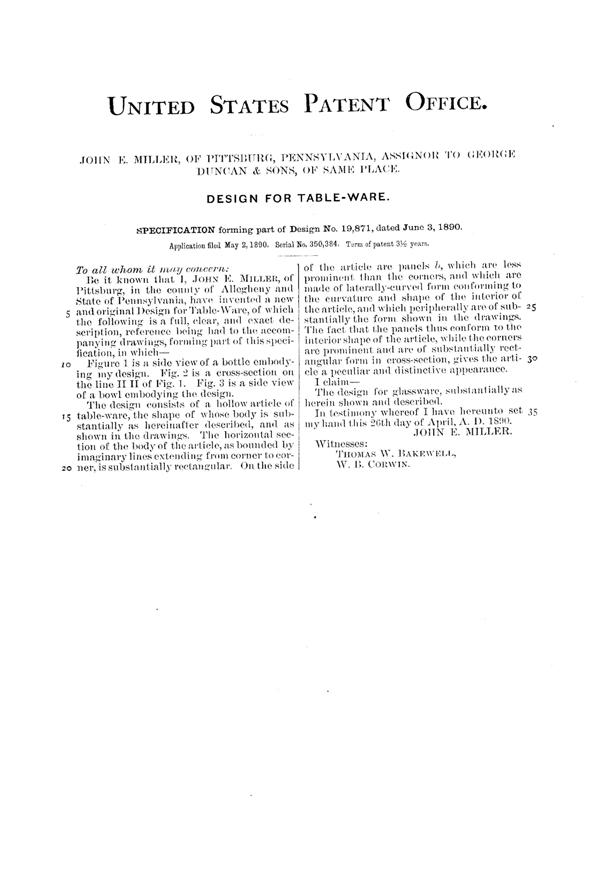Duncan & Miller # 352 Mirror Table Ware Design Patent D 19871-2