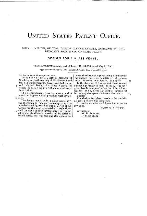Duncan & Miller Sugar and Lid Design Patent D 24276-2
