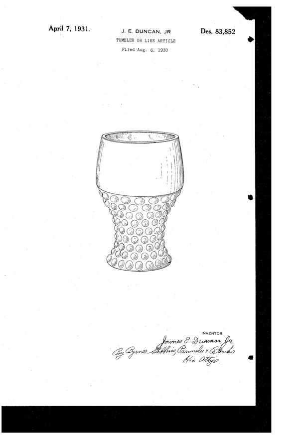Duncan & Miller # 118 Hobnail Tumbler Design Patent D 83852-1