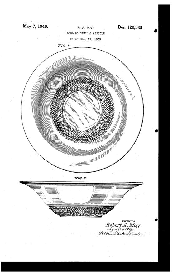 Duncan & Miller # 301 Teardrop Bowl Design Patent D120348-1