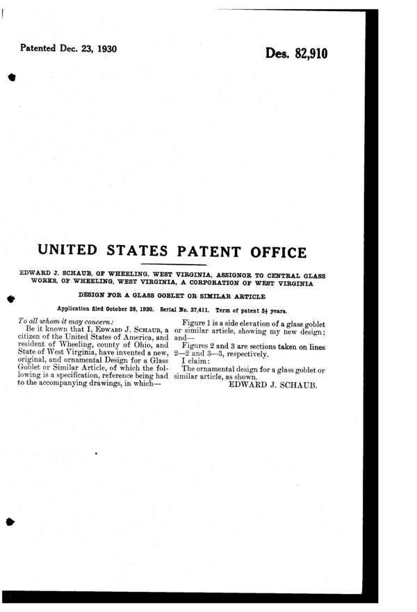 Central #1470 Goblet Design Patent D 82910-2