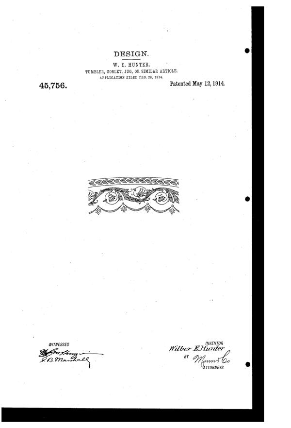 Morgantown # 726 Loire Etch with Border #  12 Design Patent D 45756-1