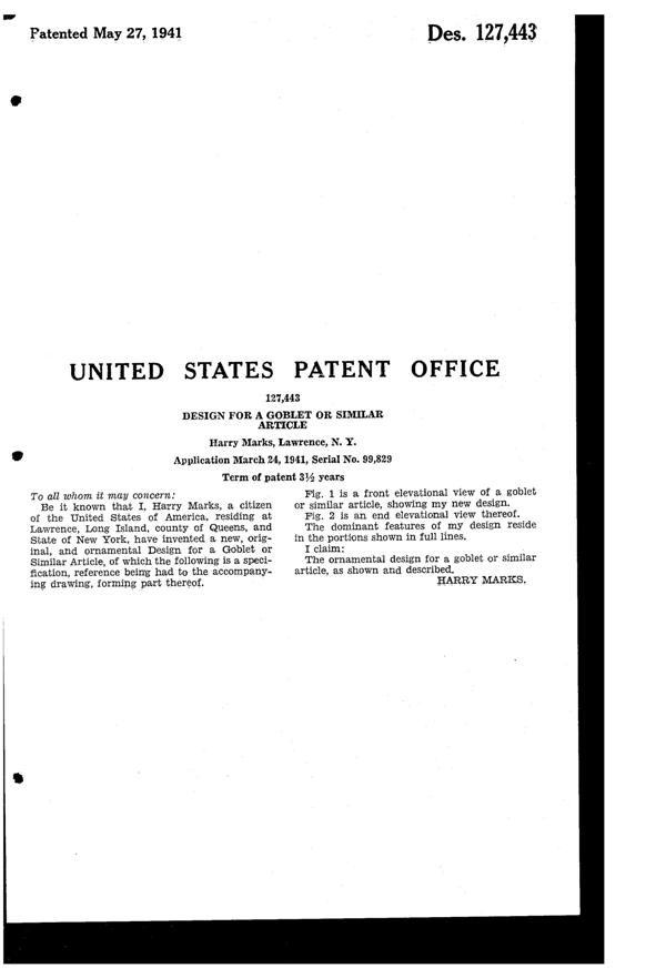 Morgantown Chanticleer Sherbet Design Patent D127443-2