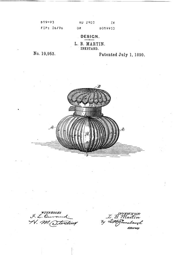 Fostoria Inkwell Design Patent D 19953-1