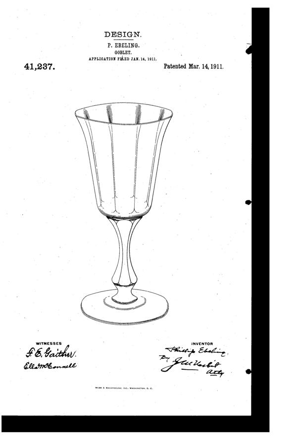 Fostoria #5047 Goblet Design Patent D 41237-1