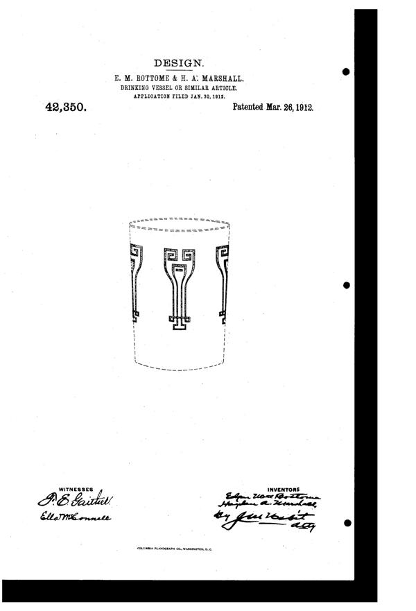 Fostoria # 215 Panel Etch on #820 Tumbler Design Patent D 42350-1