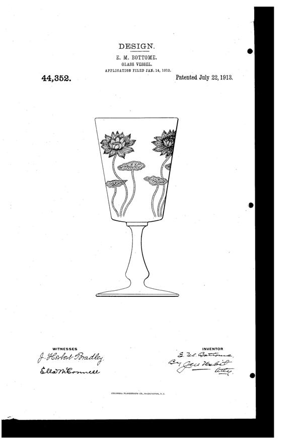 Fostoria # 232 Lotus Etch on #5070 Goblet Design Patent D 44352-1