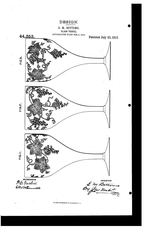 Fostoria # 227 New Vintage Etch on #880 Goblet Design Patent D 44353-1