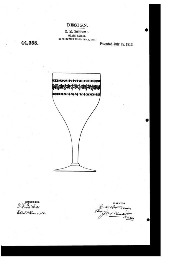 Fostoria # 235 Ivy Etch on #880 Goblet Design Patent D 44355-1