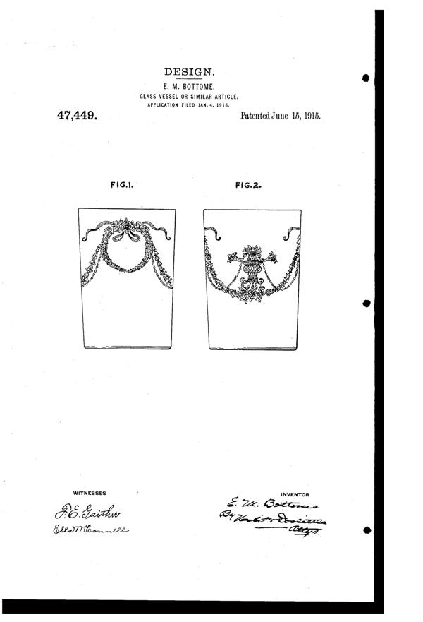 Fostoria # 237 Garland Etch on #820 Tumbler Design Patent D 47449-1