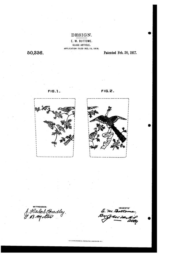 Fostoria # 250 Oriental Etch on #820 Tumbler Design Patent D 50336-1