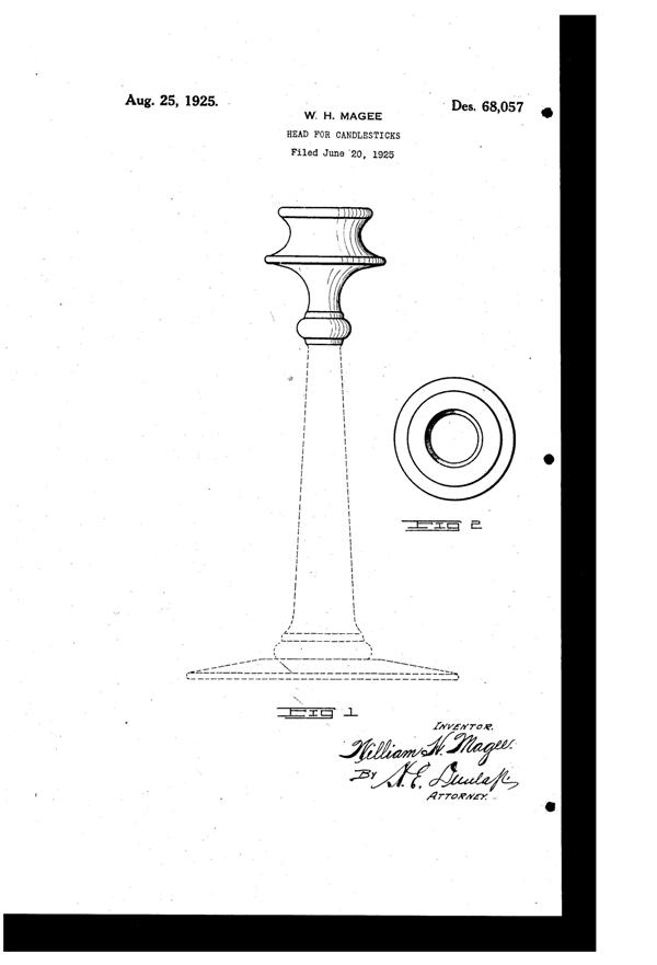 Fostoria #2324 Candlestick Design Patent D 68057-1