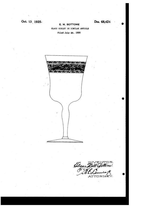 Fostoria # 273 Royal Etch on #869 Goblet Design Patent D 68424-1