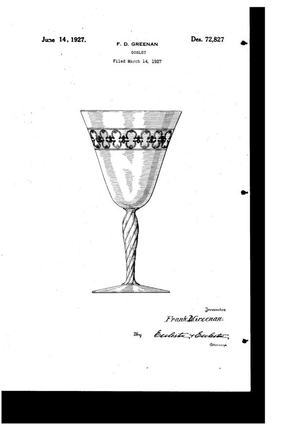 Fostoria #  80 Spartan Needle Etch on #5097 Goblet Design Patent D 72827-1