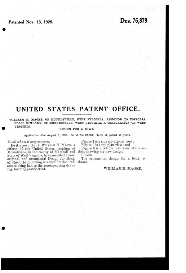 Fostoria #2394 Bowl Design Patent D 76879-2