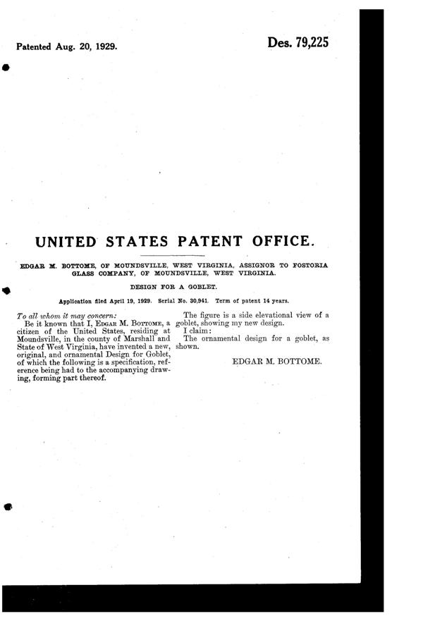 Fostoria #5099 Goblet Design Patent D 79225-2