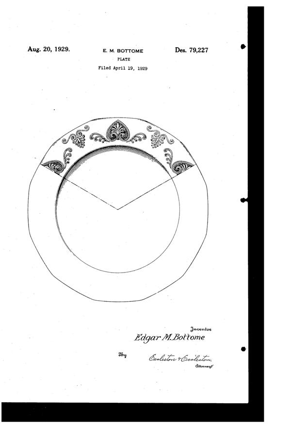Fostoria # 280 Trojan Etch on #2375 Fairfax Plate Design Patent D 79227-1