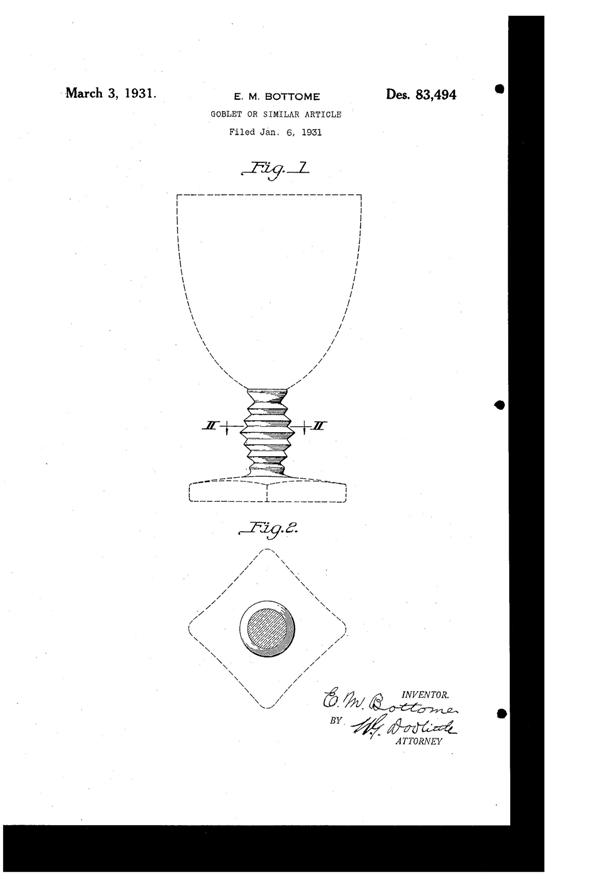 Fostoria #4020 Goblet Design Patent D 83494-1