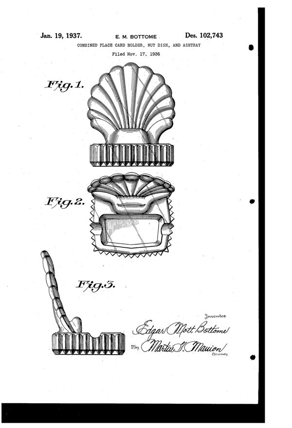 Fostoria #2538 Ash Tray & Place Card Holder Design Patent D102743-1