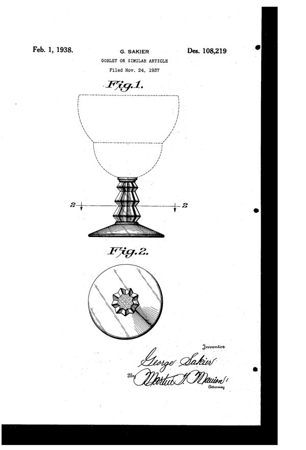 Fostoria #6019 Rondel Goblet Design Patent D108219-1