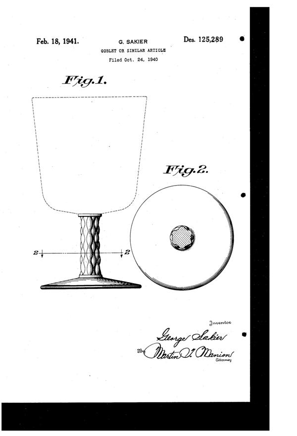 Fostoria #6027 Envoy Goblet Design Patent D125289-1