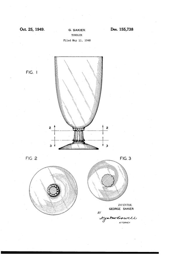 Fostoria #6033 Mademoiselle Footed Tumbler Design Patent D155738-1