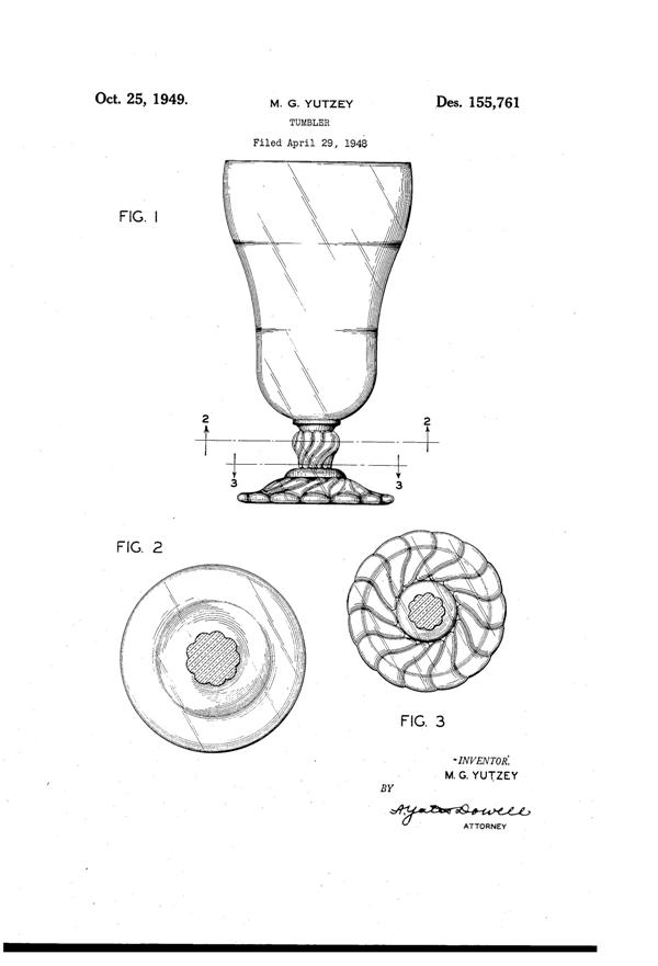 Fostoria #5412 Colonial Dame Footed Tumbler Design Patent D155761-1