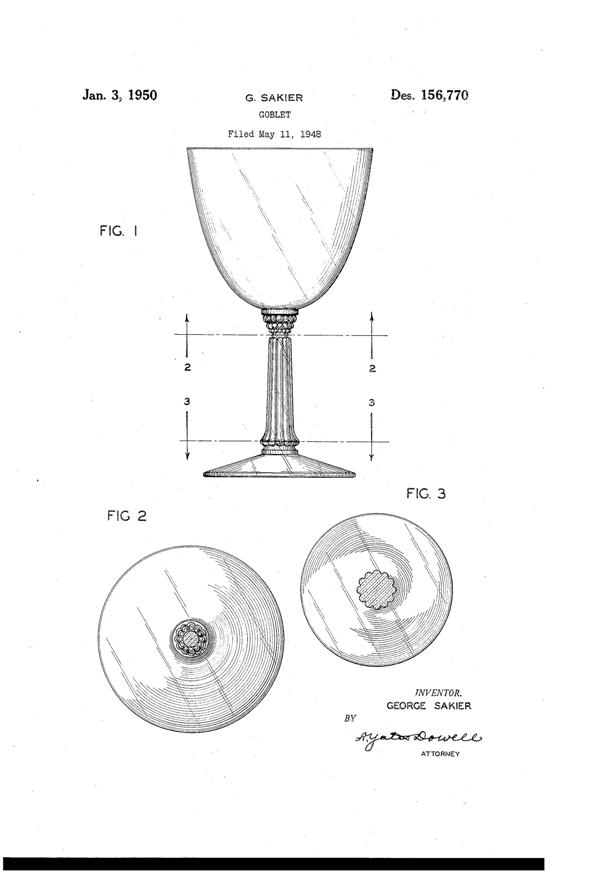 Fostoria #6033 Mademoiselle Goblet Design Patent D156770-1