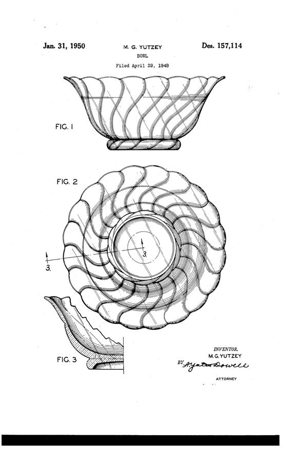 Fostoria #2412 Colony Bowl Design Patent D157114-1