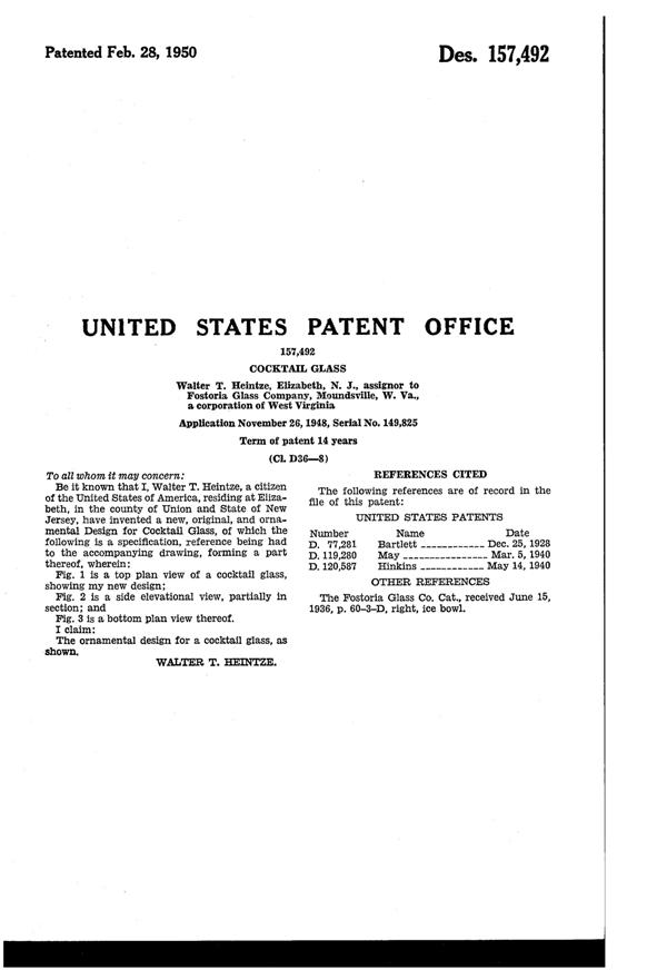 Fostoria #2643 Holiday Tumbler Design Patent D157492-2
