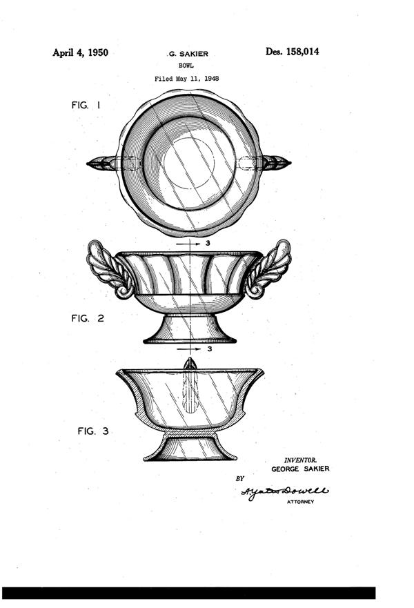 Fostoria Plume Bowl Design Patent D158014-1