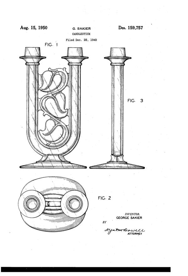 Fostoria #2639 Duo Candlestick Design Patent D159757-1