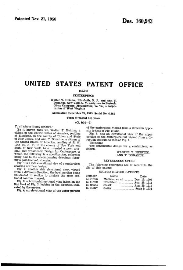 Fostoria #2634 Mermaid & Bowl Design Patent D160943-3