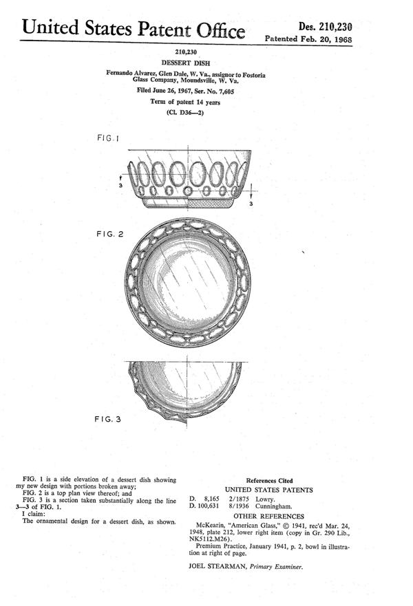 Fostoria #4186 Mesa Bowl Design Patent D210230-1