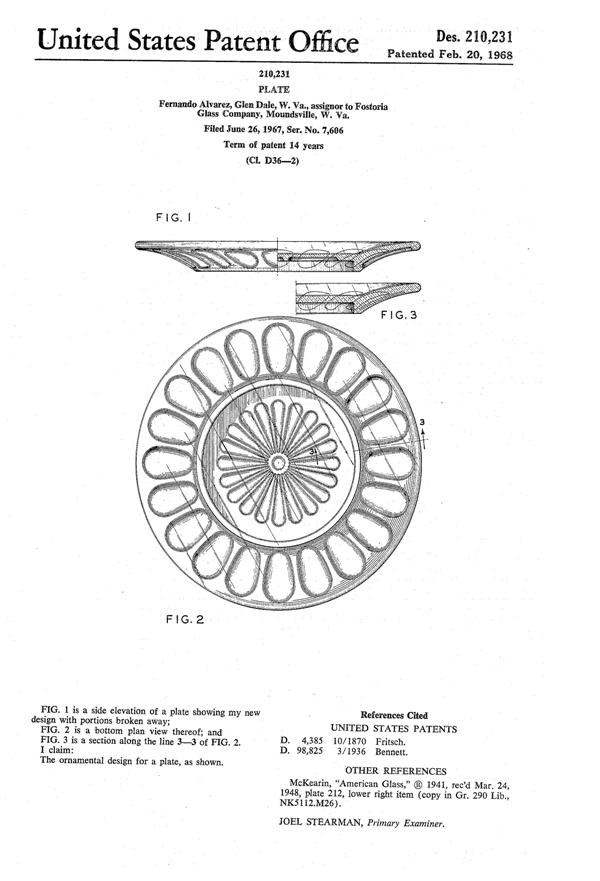 Fostoria #4186 Mesa Plate Design Patent D210231-1