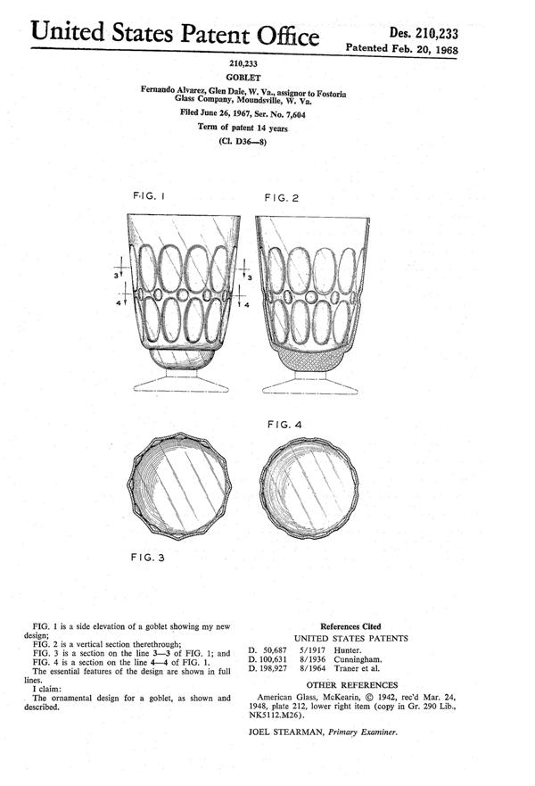 Fostoria #4186 Mesa Footed Tumbler Design Patent D210233-1