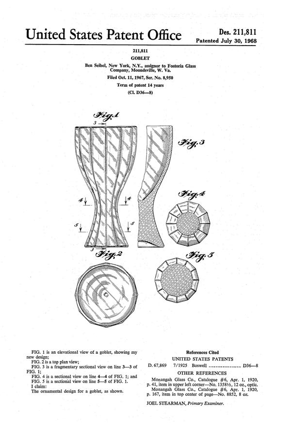 Fostoria #2824 Module Goblet Design Patent D211811-1