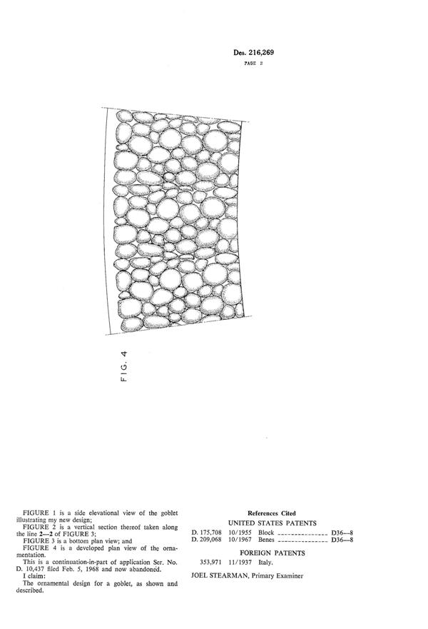 Fostoria #2806 Pebble Beach Footed Tumbler Design Patent D216269-2