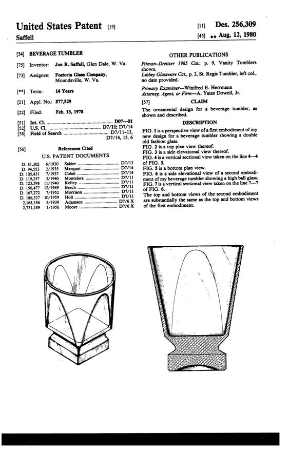 Fostoria #2936 Transition Tumblers Design Patent D256309-1