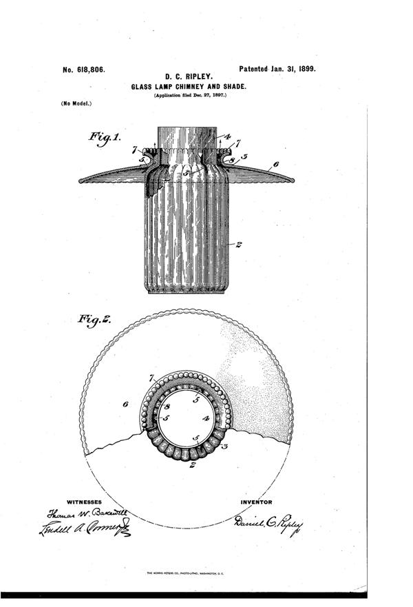 U. S. Glass Lamp Chimney & Shade Patent  618806-1