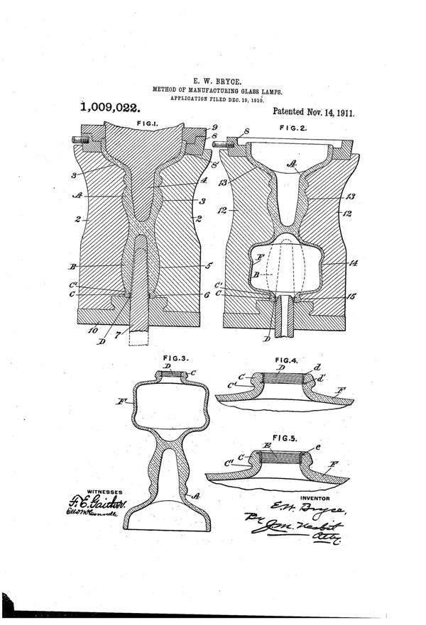 U. S. Glass Lamp Patent 1009022-1