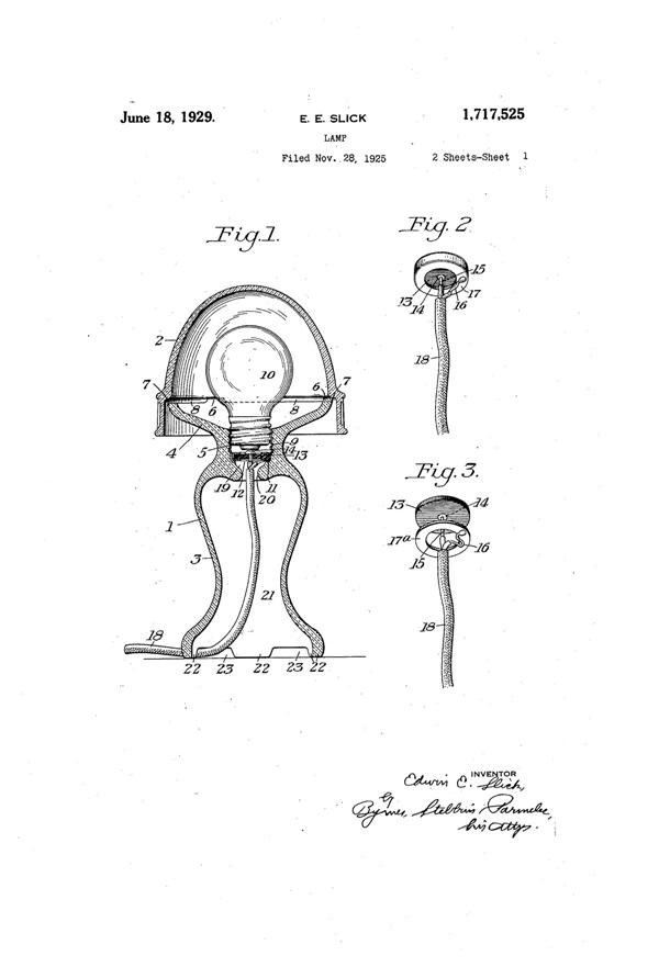 U. S. Glass #A24 Dainty Boudoir Lamp Patent 1717525-1