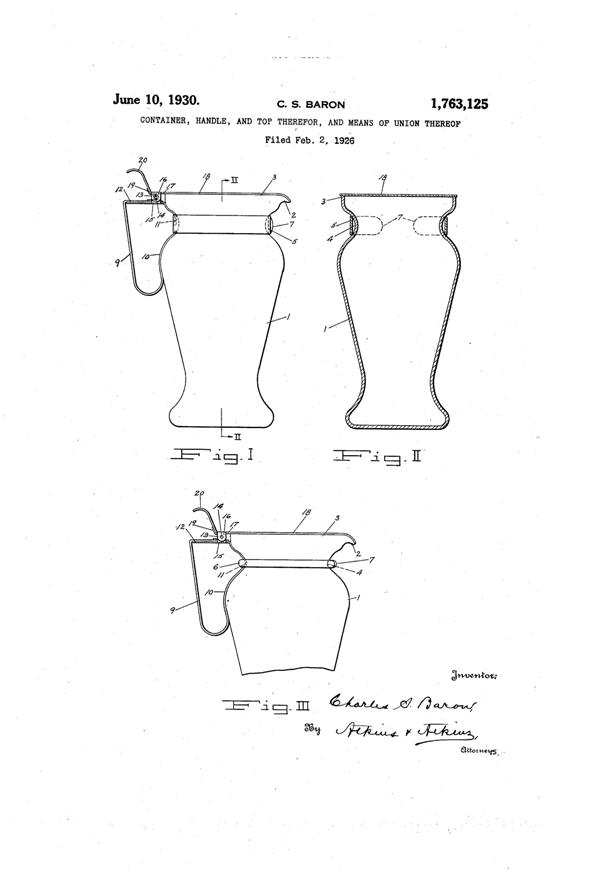 U. S. Glass Jug Patent 1763125-1