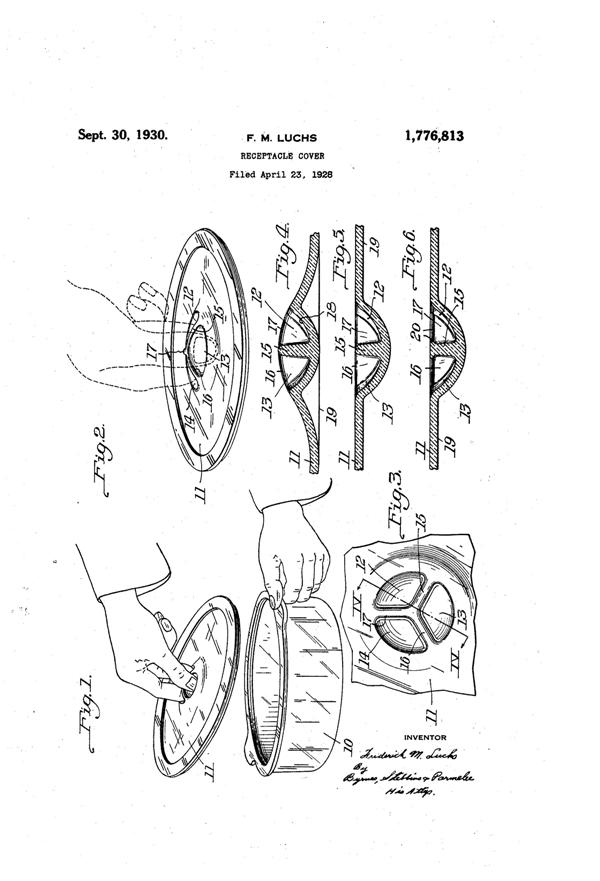 U. S. Glass Container Lid Patent 1776813-1