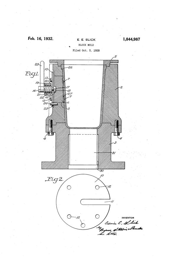 U. S. Glass Battery Jar Mold Patent 1844987-1
