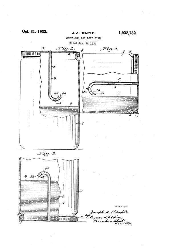 U. S. Glass Fish Container Patent 1932732-1