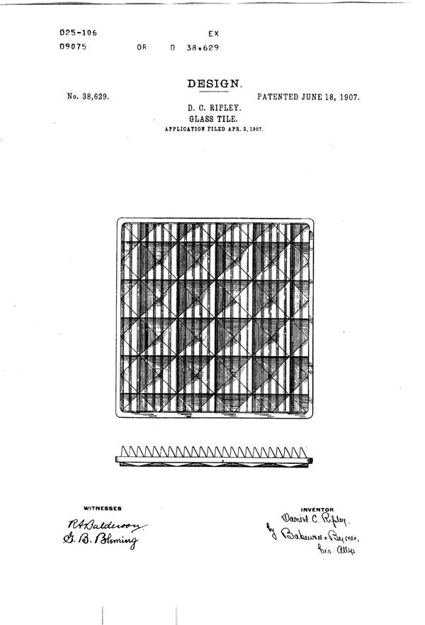 U. S. Glass Tile Design Patent D 38629-1