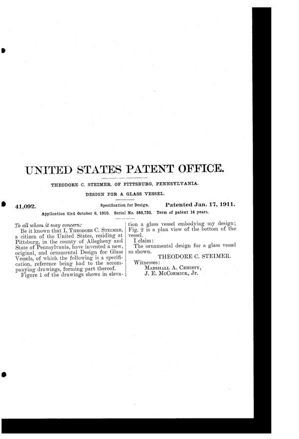 U. S. Glass Elephant's Toes Spooner Design Patent D 41092-2