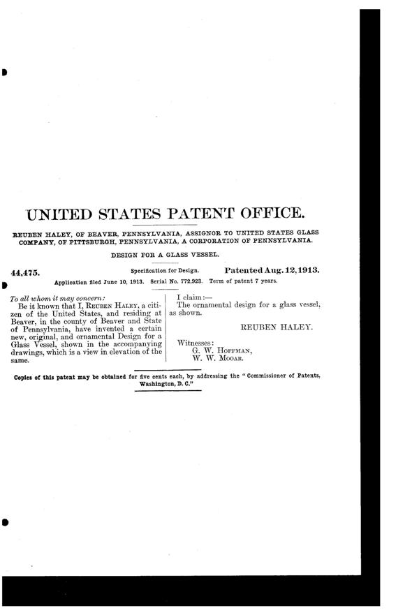 U. S. Glass #14178 Goblet Design Patent D 44475-2