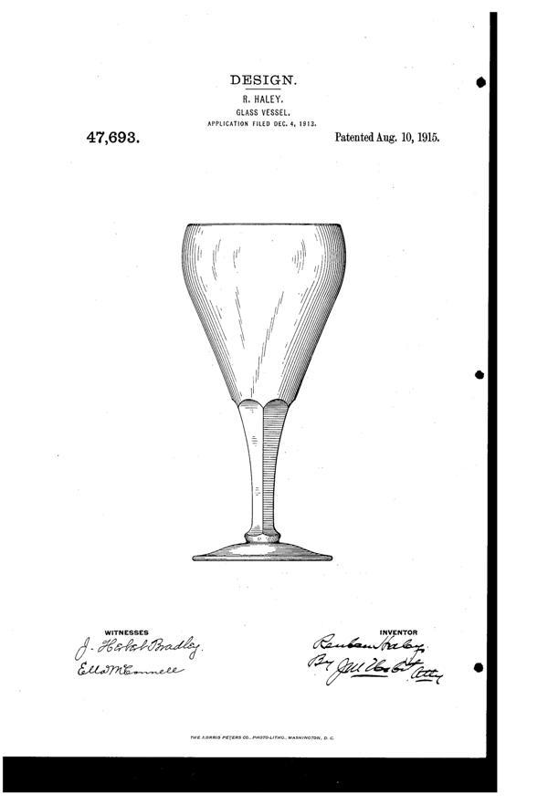 U. S. Glass #14183 Goblet Design Patent D 47693-1